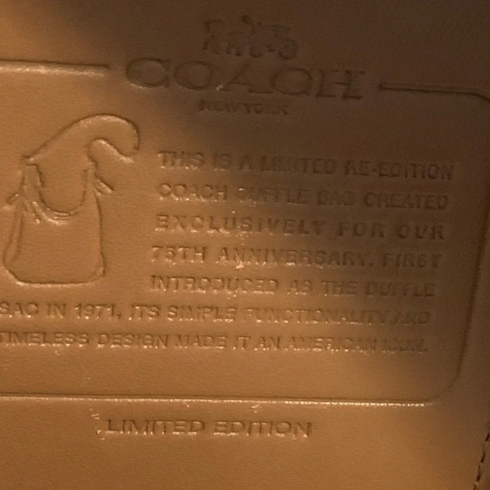 NWT Coach 75th Anniversary calf leather Limited Addition Duffel Shoulder bucket